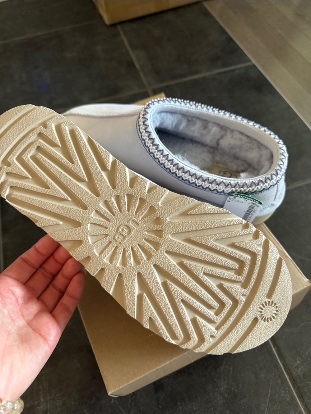 Brand New UGG Women's Tasman in Light Blue with Tan Sole - Picture 9 of 10